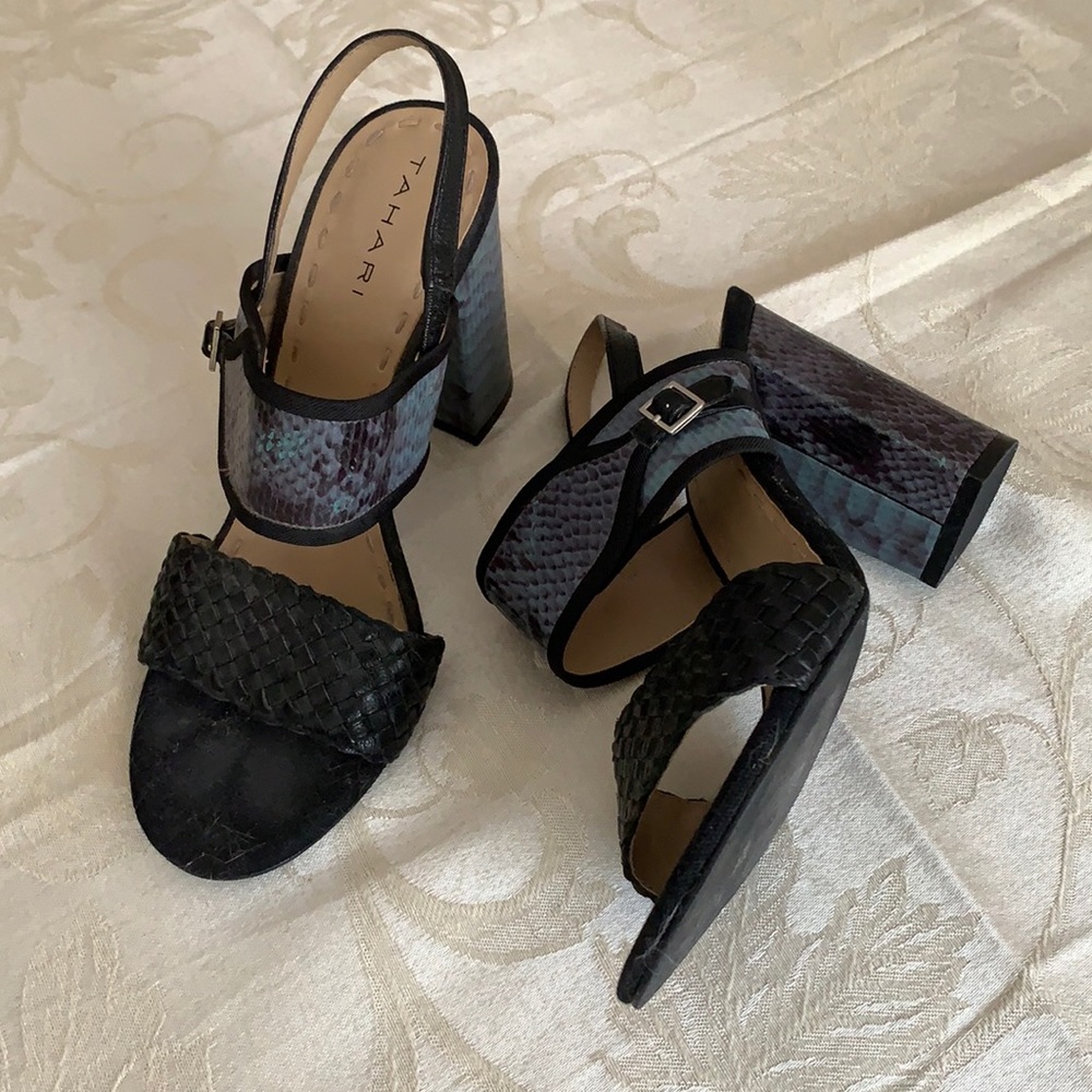 Tahari Leather Reptile Embossed “Jada” Sandal
